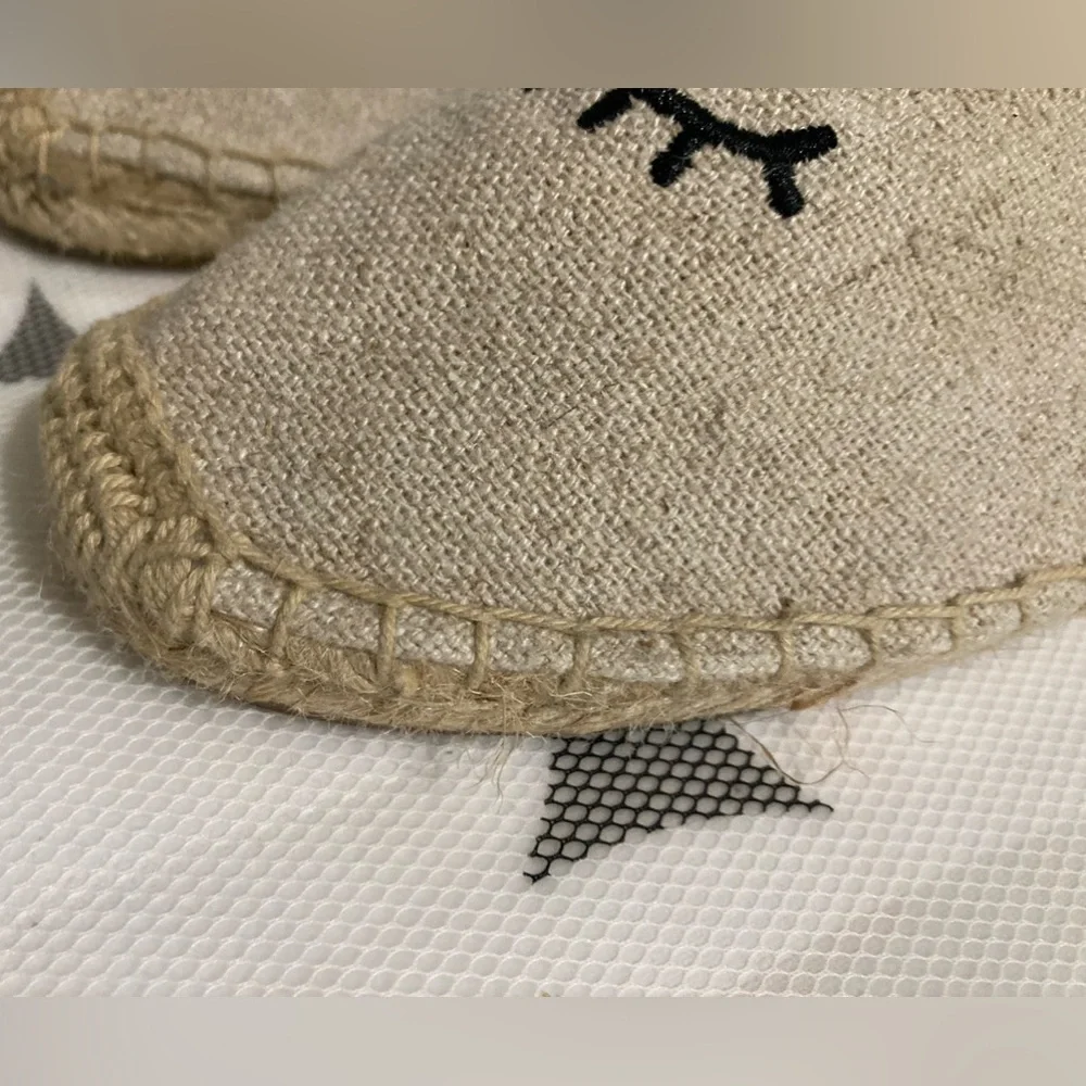 Soludos Beige Espadrille Slippers with Black Eye Embroidery